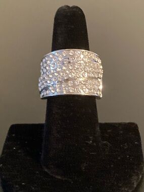 paparazzi Silver Crystal Pave Wide Band Ring